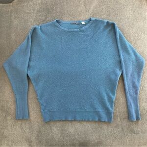 T TAHARI Women's Blue Waffle Knit Dolman Sleeve Crew Neck Pullover Sweater M